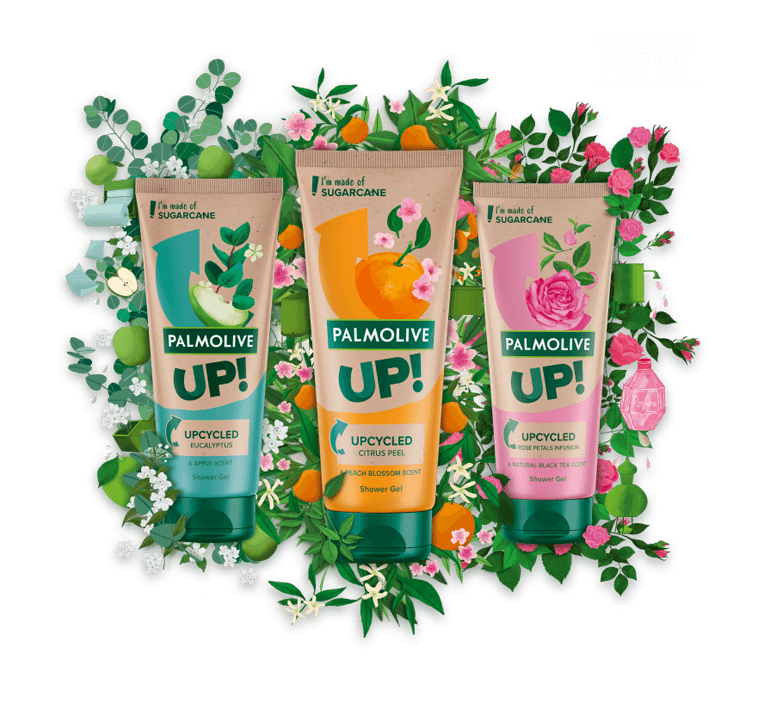 Three Palmolive shower gel's with upcycled ingredients